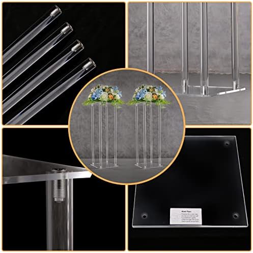 YALLOVE Acrylic Flower Stand Set of 2 Clear Vases