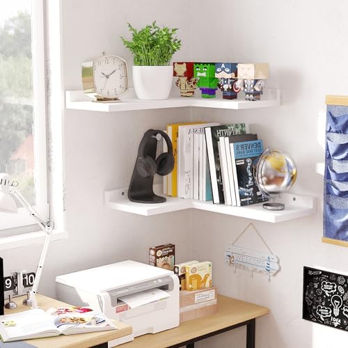 White L-Shaped Corner Wall Shelves Set of 2