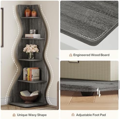 Tribesigns Wavy Corner Shelf Set of 2 Gray