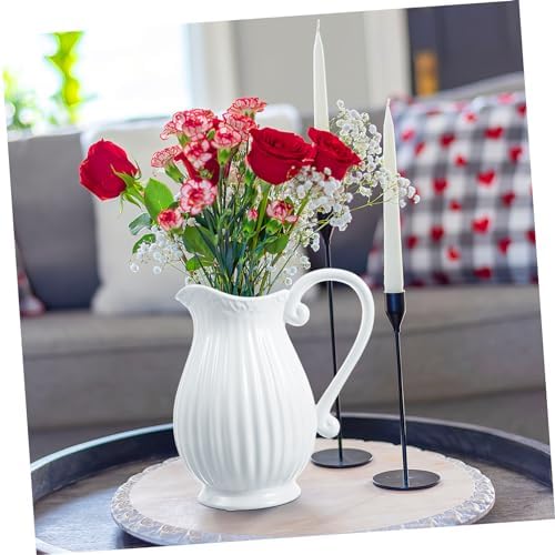 BESTOYARD White Ceramic Pitcher Vase for Home Decor