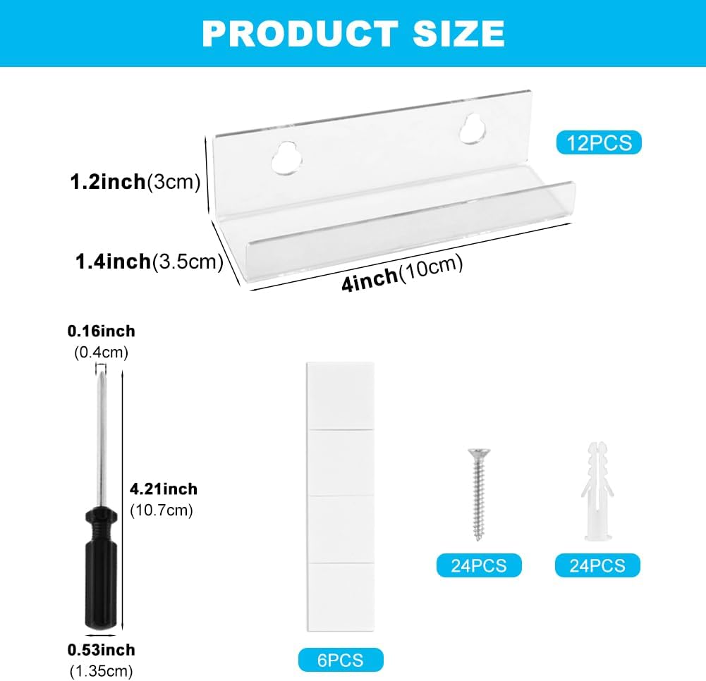 12 Pack Clear Vinyl Record Shelf Wall Mount