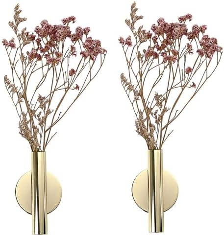 Wall Mount Vase Tube 2PCS Metal Flower Vases for Home Office Wedding