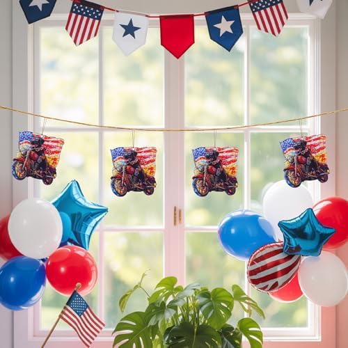 Patriotic Motorcycle Dog Acrylic Ornament 4 Inch