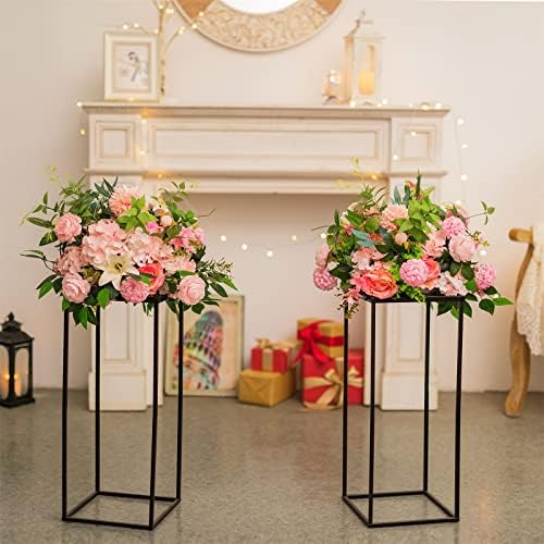 Modern Geometric Wedding Centerpieces Vase - 2 Pcs Black Metal Display Rack