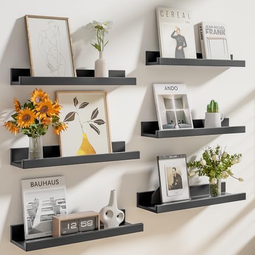 Set of 6 Floating Shelves 24 Inch Wall Mounted Picture Ledge