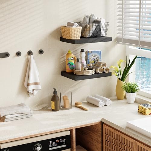 Black 12 Inch Floating Shelves Set of 2 Rustic Wood