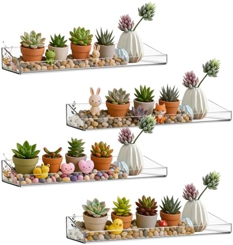 4 Pack Acrylic Shelves for Bathroom Wall with Adhesive No Drilling