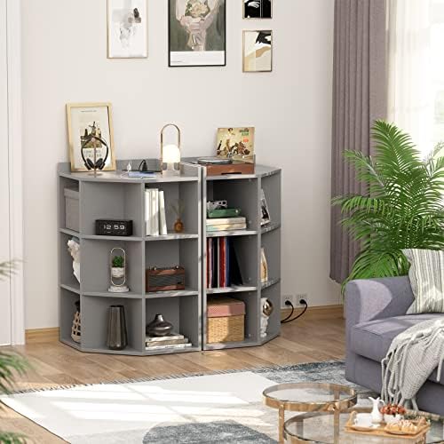 Aheaplus Corner Cabinet with USB and Outlets 9 Cubes Grey