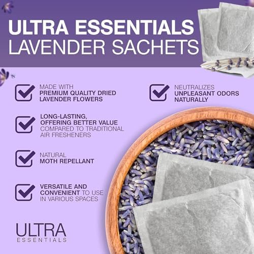 Ultra Essentials Lavender Sachets Fresh Natural Fragrance 4 Pack