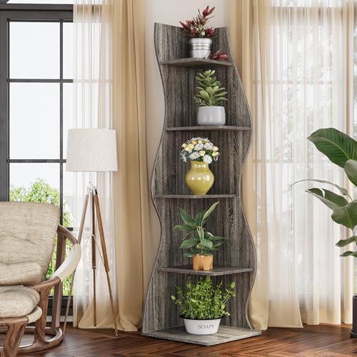 LITTLE TREE Small Corner Shelf 5-Tier Bookcase