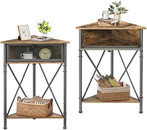 VECELO Corner Tables Set of 2 Grey Modern Storage
