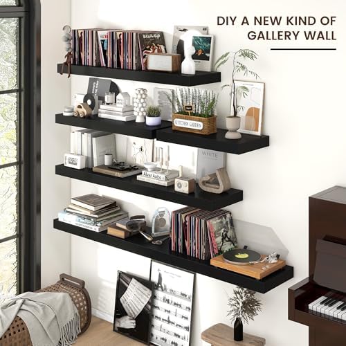 Venusmiles 24 x 12 Black Floating Wall Shelf