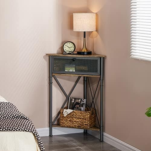 VECELO Corner Tables Set of 2 Grey Modern Storage