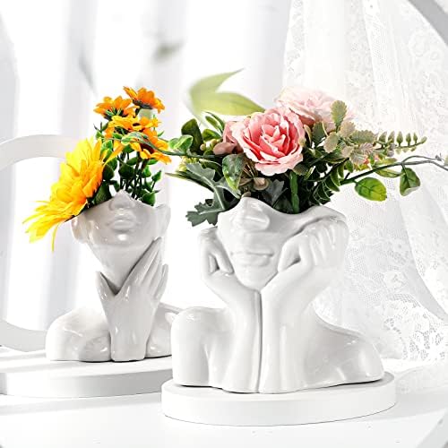 Sieral 3 Pcs White Ceramic Face Vase Set