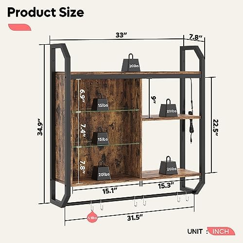 Bestier LED Floating Shelves 34 Inch Industrial Style
