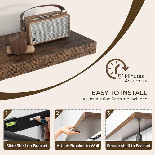 RICHFOCUS 16 Inch Floating Shelves for Wall 2 Pack