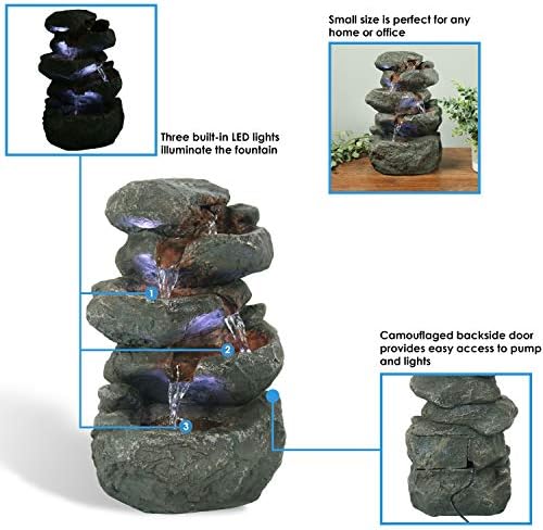 Sunnydaze Stacked Rocks 105 Inch Water Fountain with LED Lights