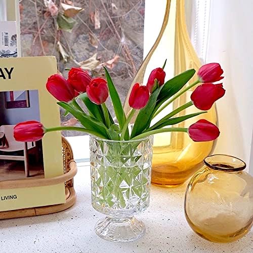 BLOFLO Embossed Glass Vase 7 Inch Crystal