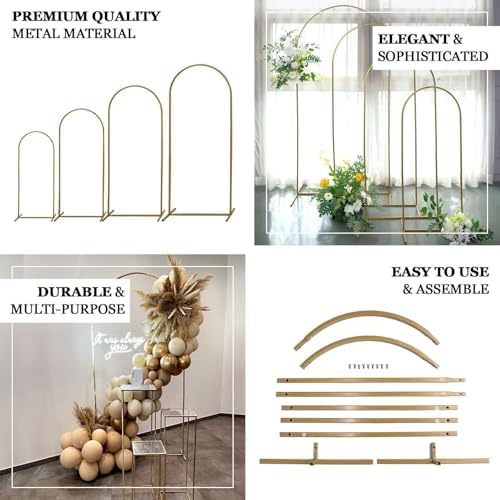 Efavormart 7ft Gold Metal Wedding Arch with Accessories