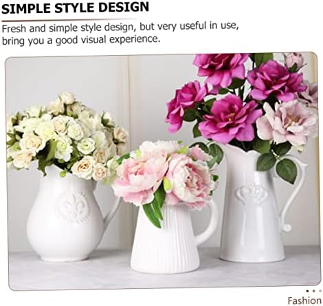 White Ceramic Flower Vase with Embossed Design