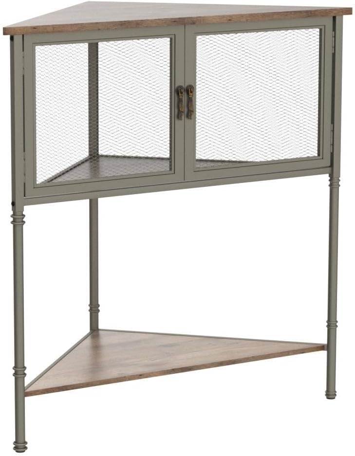 VECELO 3-Tier Corner Shelf with Storage Cabinet Grey