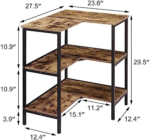 VECELO Corner Cabinet Table with 3 Tier Open Shelf Grey