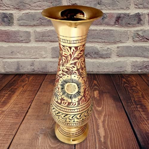 Brass Vase 8 Inches Tall - Handmade Nakkashi Decor