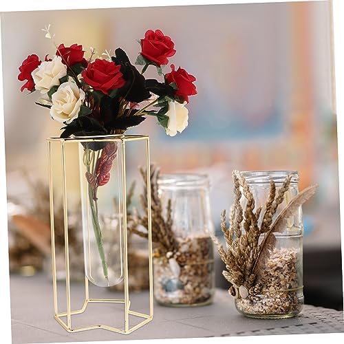 PRETYZOOM Transparent Glass Bud Vase with Iron Stand