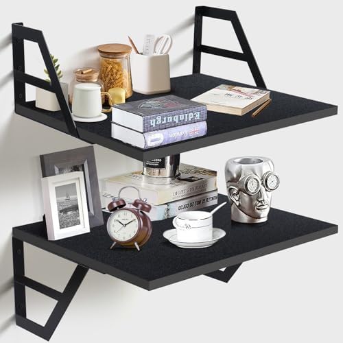 Set of 2 Deep Floating Shelves with Metal Brackets 12 Inches Black
