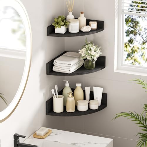 Alsonerbay Black Corner Shelf Wall Mount Set of 3