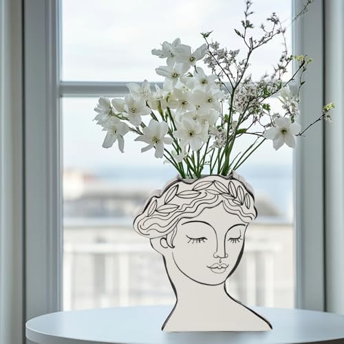 Modern Female Face Flower Vase 8x25x95 Inch Cynkeyee