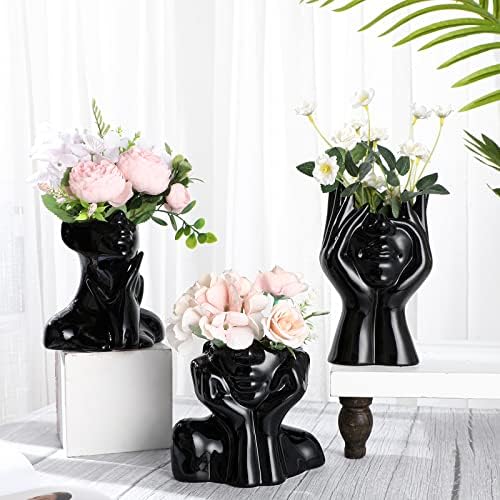 Sieral 3 Pcs Ceramic Face Vase Decor Set
