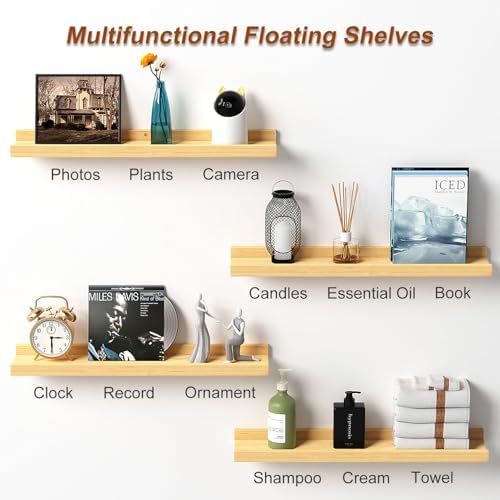 DECKALY Picture Ledge Shelf Set of 4 16 Inch Pine Wood Floating Shelves