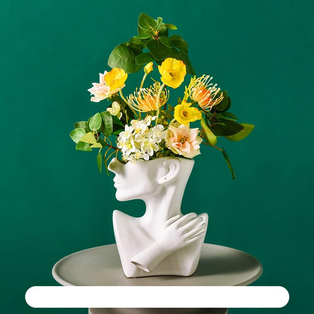 Ceramic Head Face Flower Vase for Statue Home Decoration