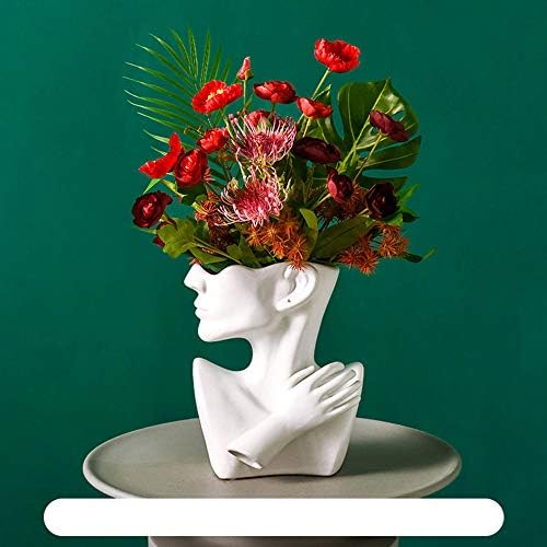 Ceramic Head Face Flower Vase for Statue Home Decoration