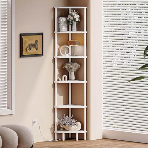 6 Tier Corner Shelf White Modern Bookcase