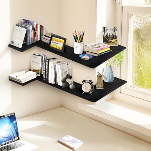 Muzilife Corner Floating Shelves Set of 4 Black