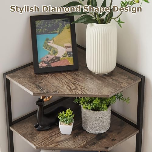 VECELO 4 Tier Corner Shelf Stand Grey 31 Tall