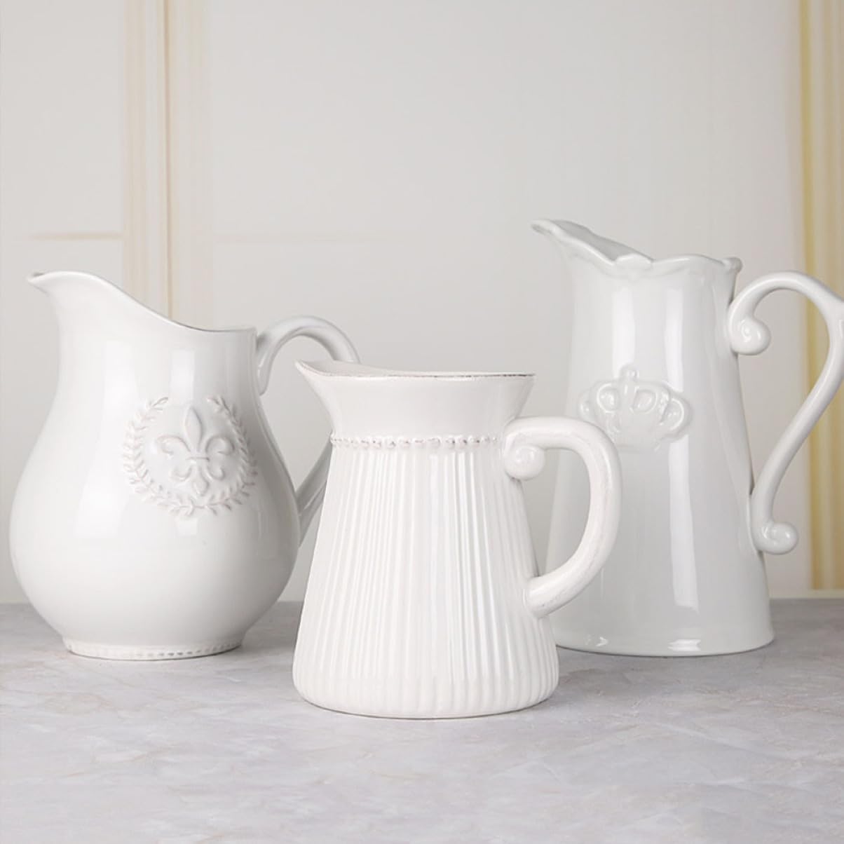 Farmhouse Ceramic Flower Vase with Embossed Design