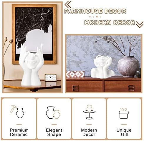 Sieral 3 Pcs White Ceramic Face Vase Set