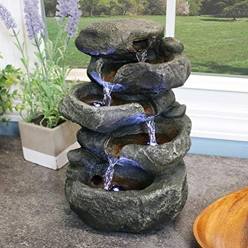 Sunnydaze Stacked Rocks 105 Inch Water Fountain with LED Lights