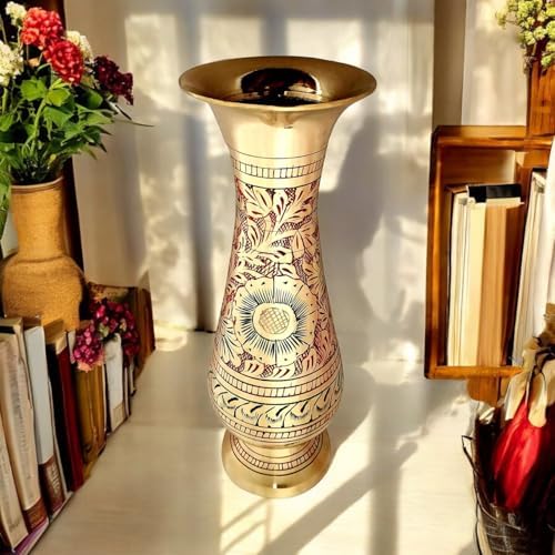 Brass Vase 8 Inches Tall - Handmade Nakkashi Decor