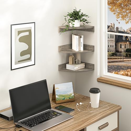 Fun Memories Corner Shelf Wall Mount 3 Pack Grey