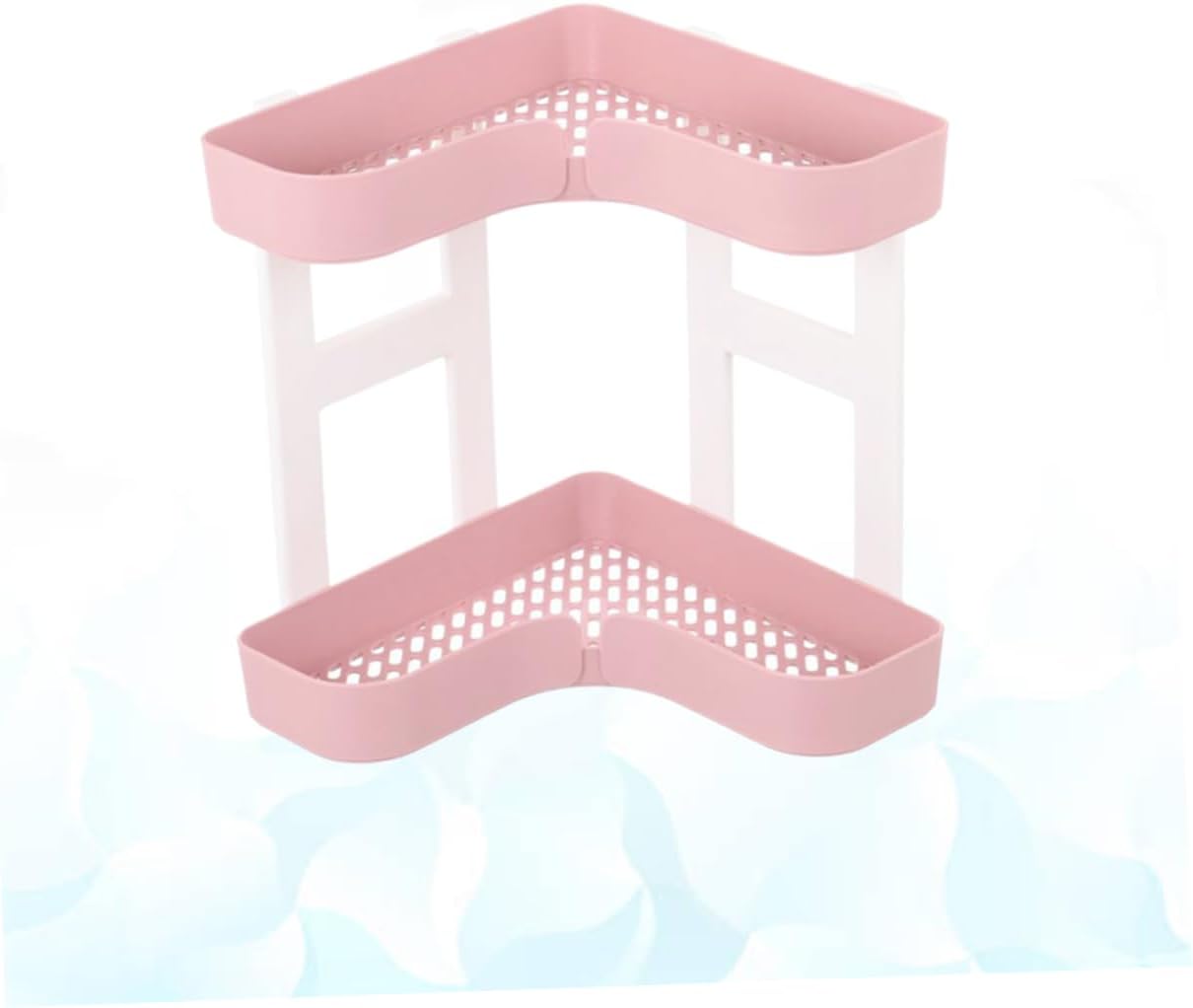 Bathroom Corner Shelf Organizer with Two Plastic Racks Pink