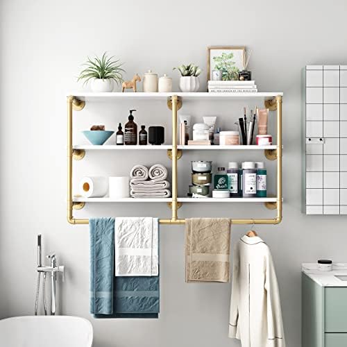 HOMEKAYT 48 Inch 3 Tier Floating Wall Shelves Gold