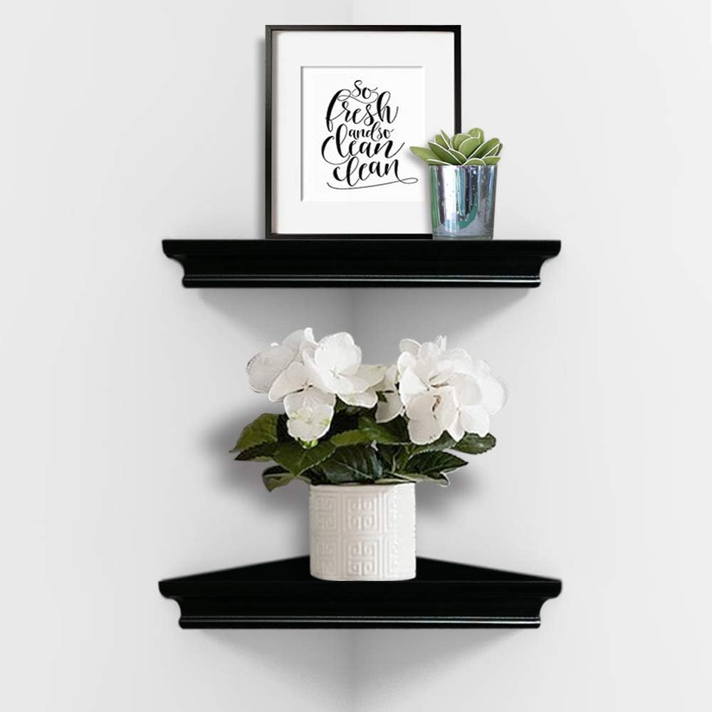 AHDECOR Black Floating Corner Shelves Set of 2