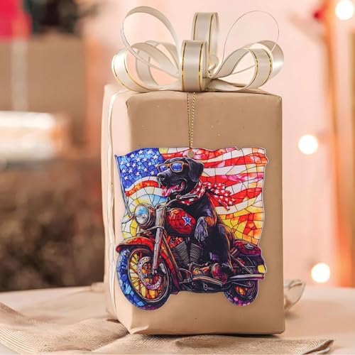 Patriotic Motorcycle Dog Acrylic Ornament 4 Inch