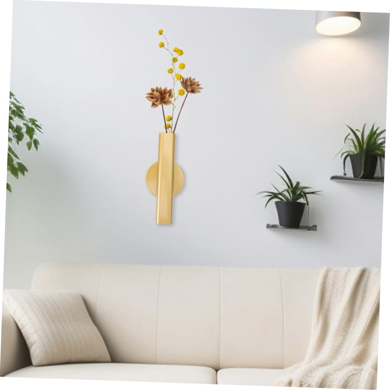 VOSAREA 2pcs Nordic Style Wall Mounted Metal Tube Vase Adhesive Holder