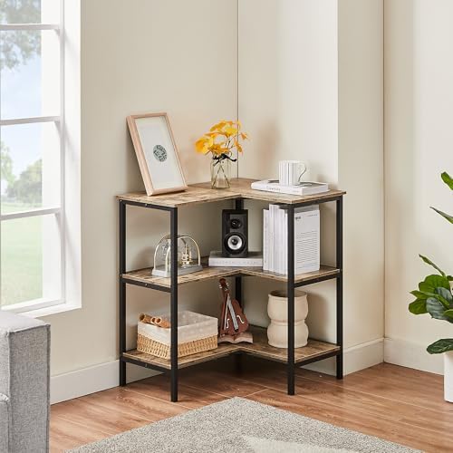 VECELO Corner Cabinet Table with 3 Tier Open Shelf Grey