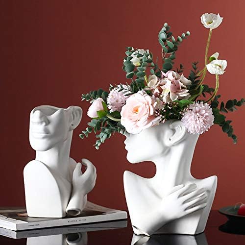 Ceramic Head Face Flower Vase for Statue Home Decoration